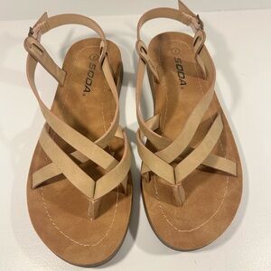 Soda Strappy Slingback Sandals Beige Criss Cross Comfort Sandals Size 7